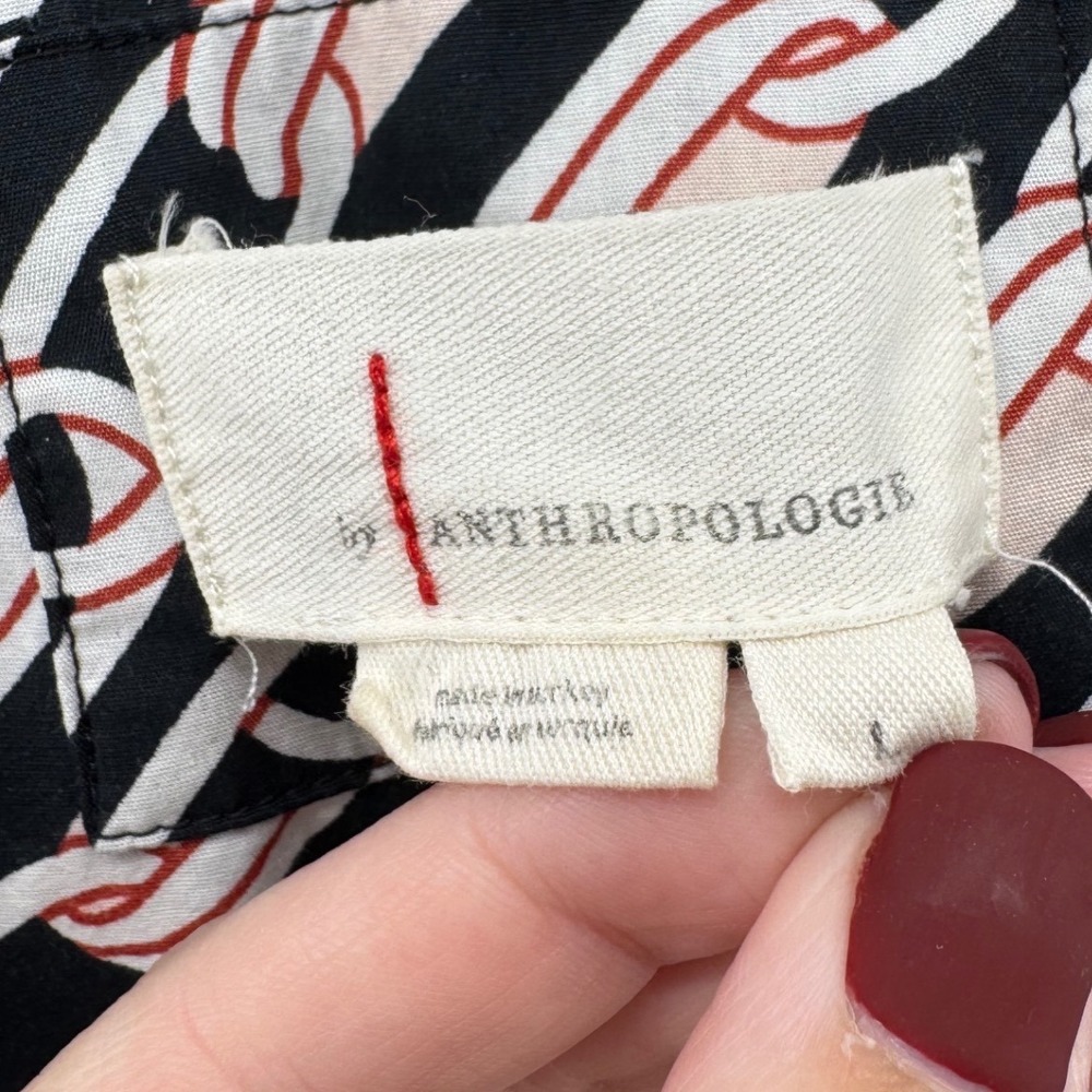 Anthropologie Somerset Mini Dress Women Large Black Chain Print Smocked Preppy - Picture 3 of 8